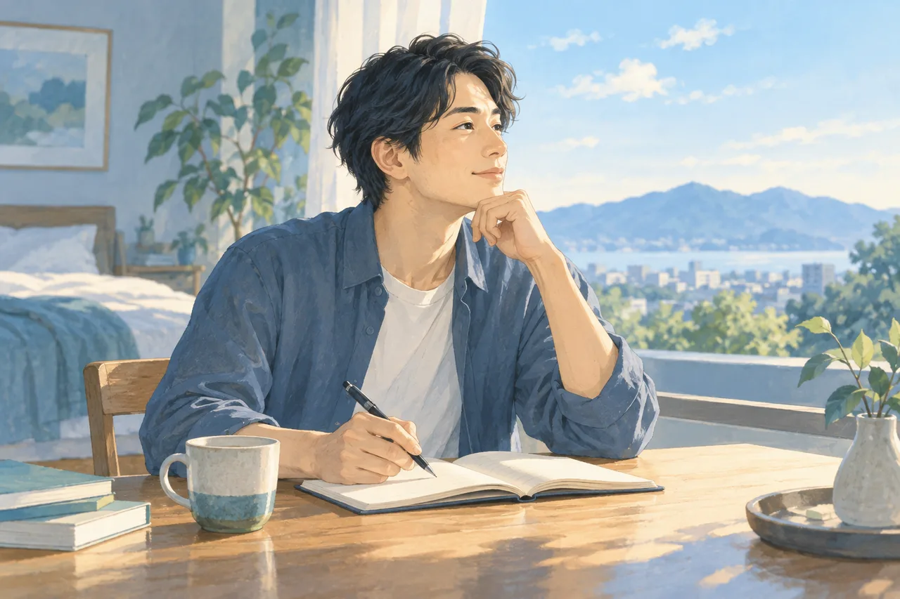 朝にノートで学んだことを振り返る成人