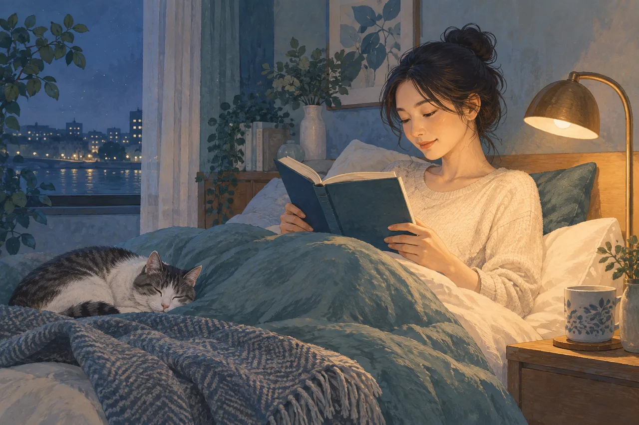 明るすぎない暖色の読書灯と本