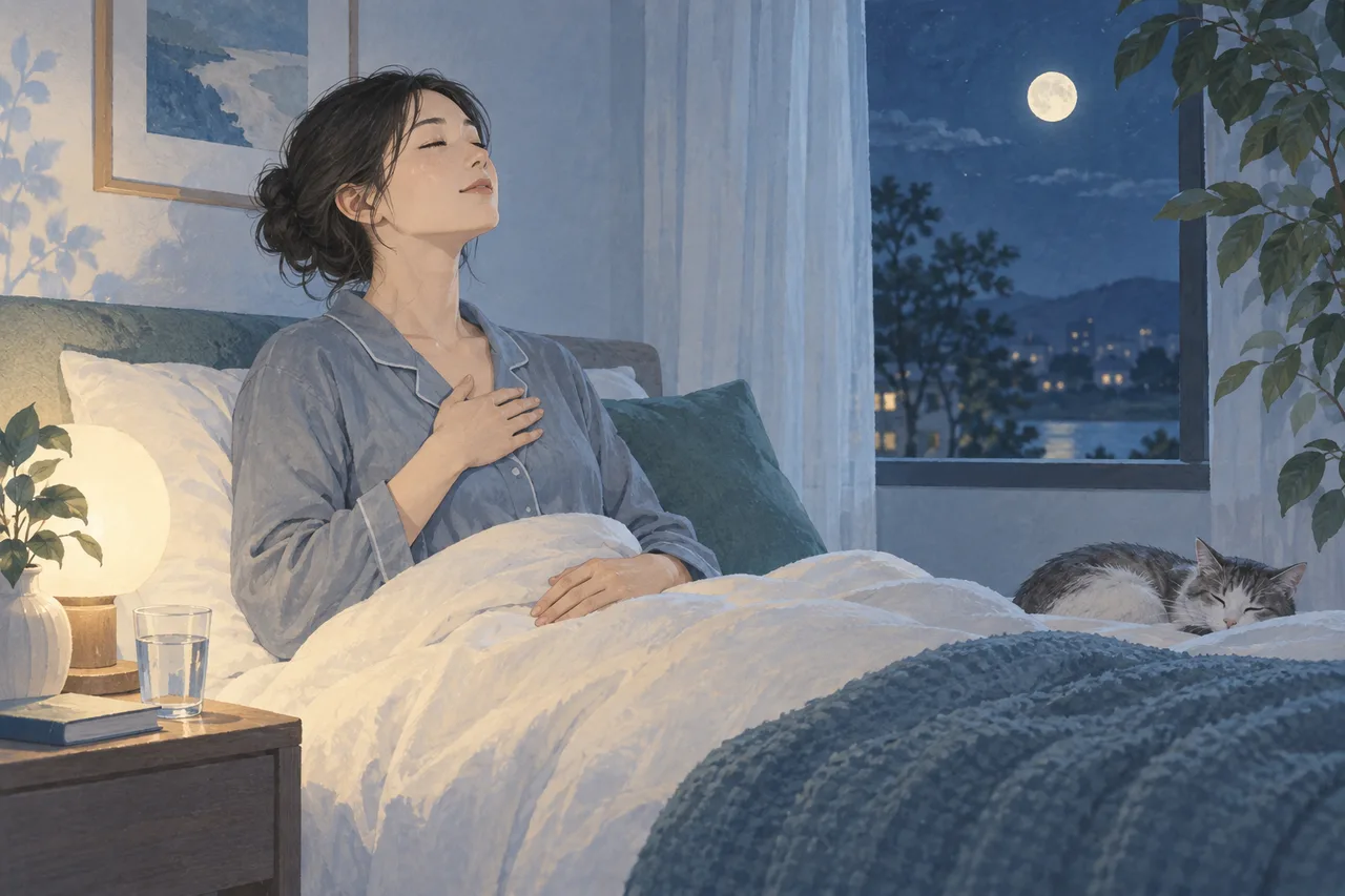 穏やかな呼吸で夜の目覚めをやりすごす成人