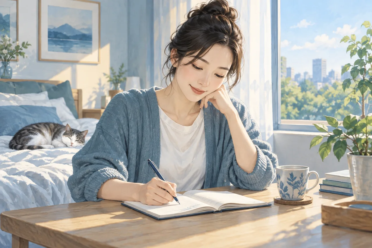 朝に睡眠の様子を記録する成人