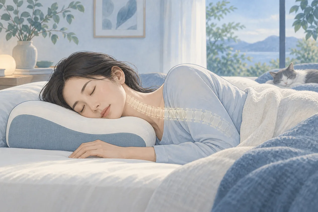 横向きに寝た成人女性の側面のイラスト